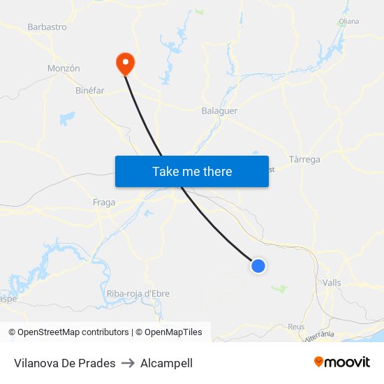 Vilanova De Prades to Alcampell map
