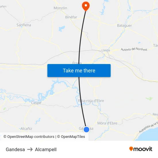 Gandesa to Alcampell map