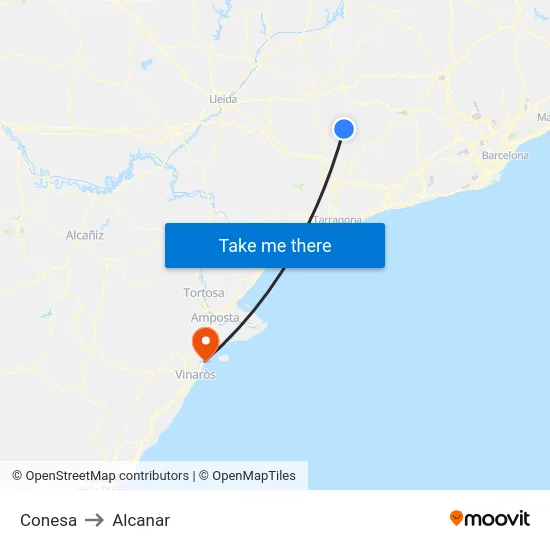 Conesa to Alcanar map