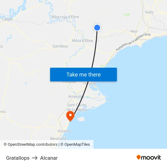 Gratallops to Alcanar map