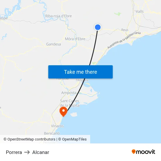 Porrera to Alcanar map