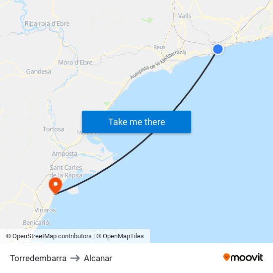 Torredembarra to Alcanar map