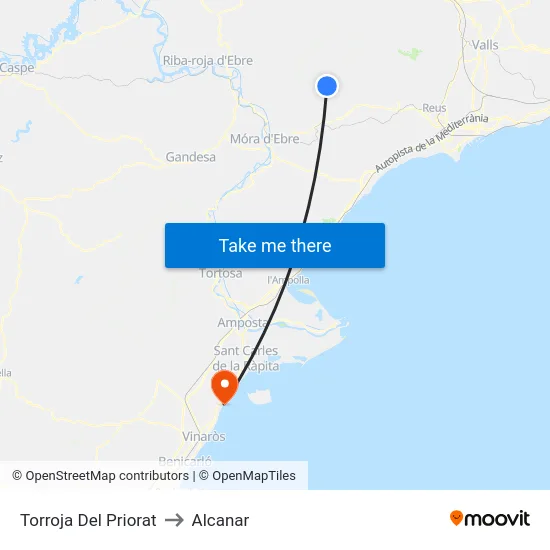 Torroja Del Priorat to Alcanar map
