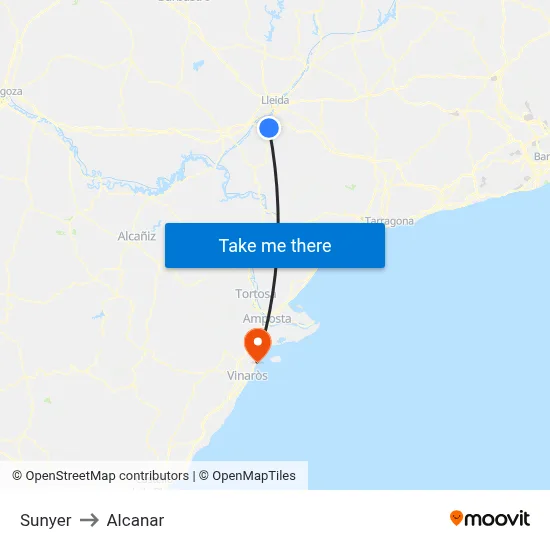 Sunyer to Alcanar map