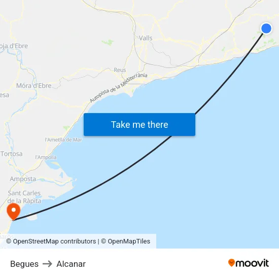 Begues to Alcanar map