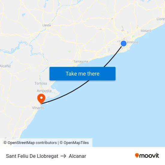 Sant Feliu De Llobregat to Alcanar map