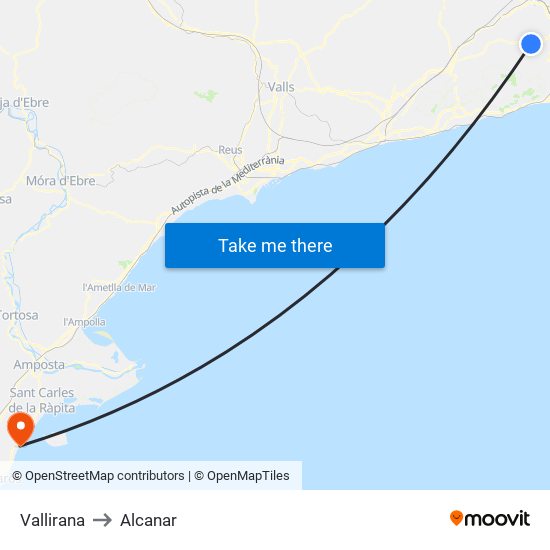 Vallirana to Alcanar map