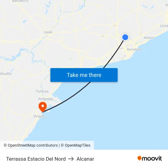 Terrassa Estacio Del Nord to Alcanar map