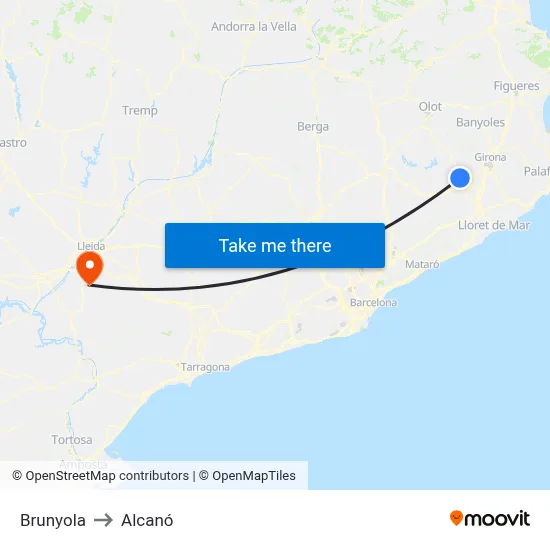 Brunyola to Alcanó map