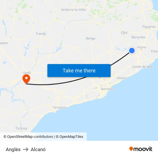 Anglès to Alcanó map