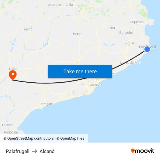 Palafrugell to Alcanó map