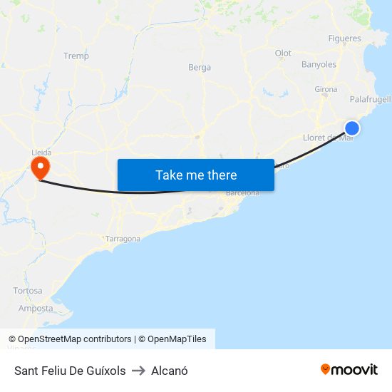 Sant Feliu De Guíxols to Alcanó map