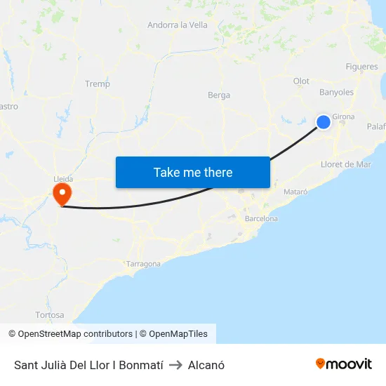 Sant Julià Del Llor I Bonmatí to Alcanó map