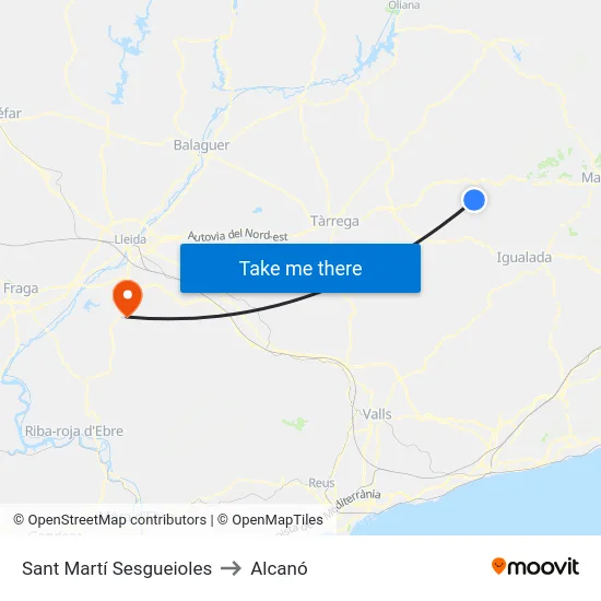 Sant Martí Sesgueioles to Alcanó map