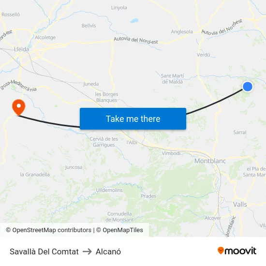 Savallà Del Comtat to Alcanó map