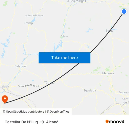 Castellar De N'Hug to Alcanó map