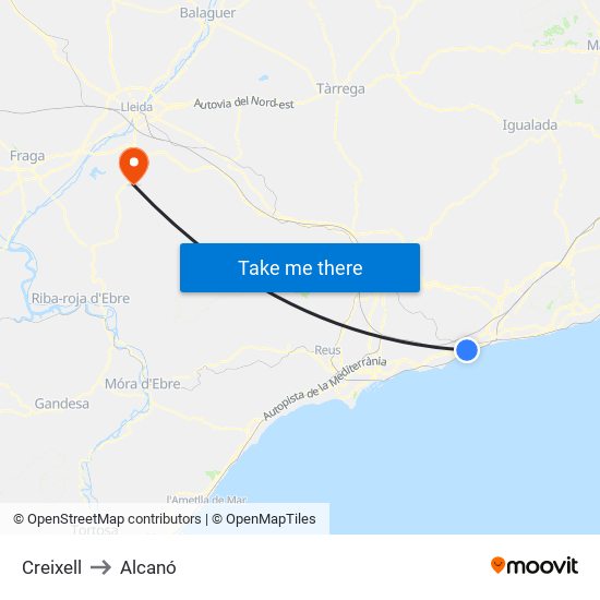 Creixell to Alcanó map