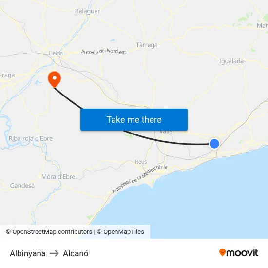 Albinyana to Alcanó map