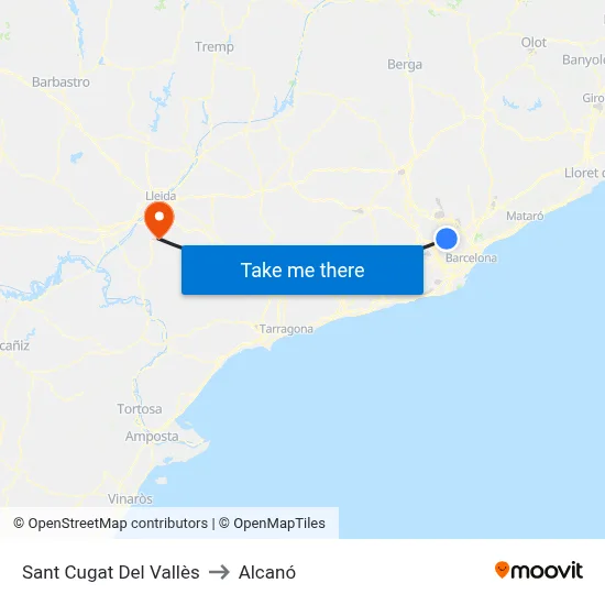 Sant Cugat Del Vallès to Alcanó map