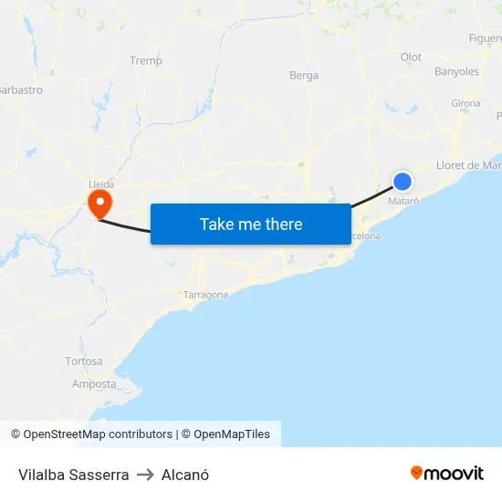 Vilalba Sasserra to Alcanó map