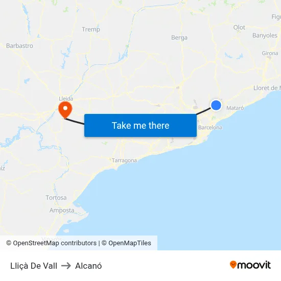 Lliçà De Vall to Alcanó map