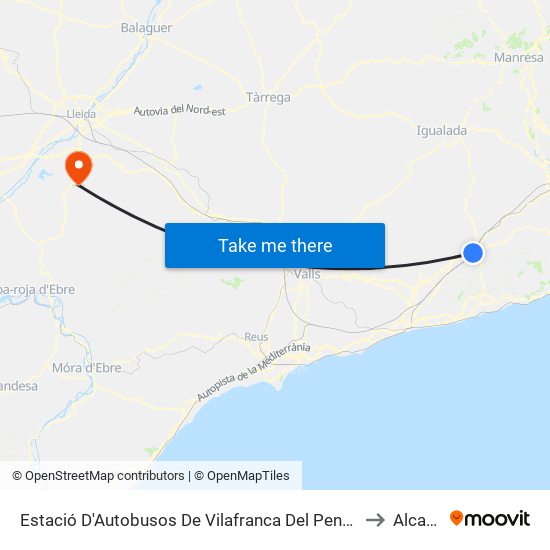 Estació D'Autobusos De Vilafranca Del Penedès to Alcanó map