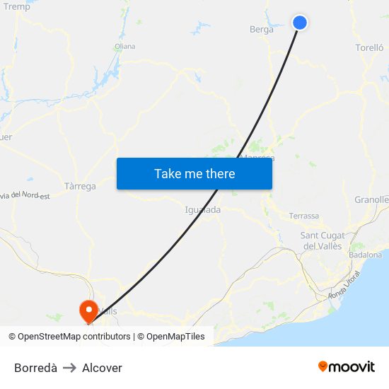 Borredà to Alcover map