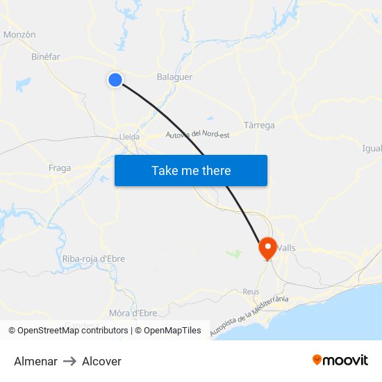 Almenar to Alcover map