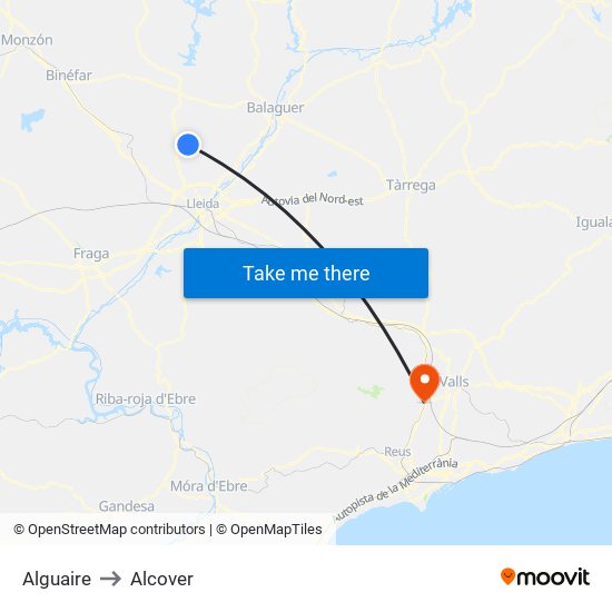 Alguaire to Alcover map