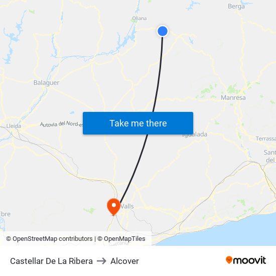 Castellar De La Ribera to Alcover map
