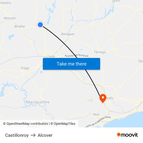 Castillonroy to Alcover map