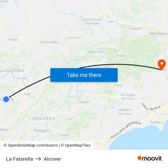 La Fatarella to Alcover map