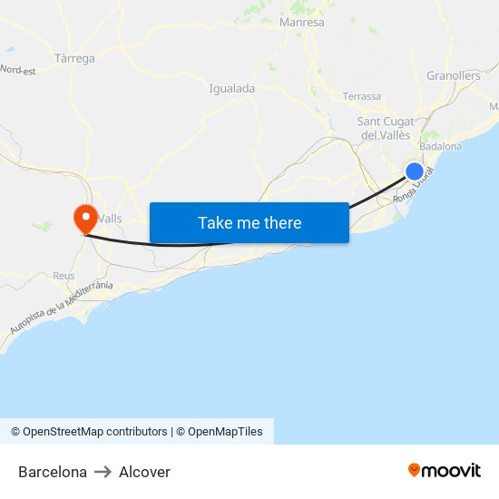 Barcelona to Alcover map