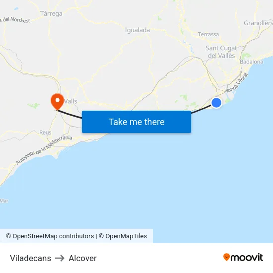 Viladecans to Alcover map