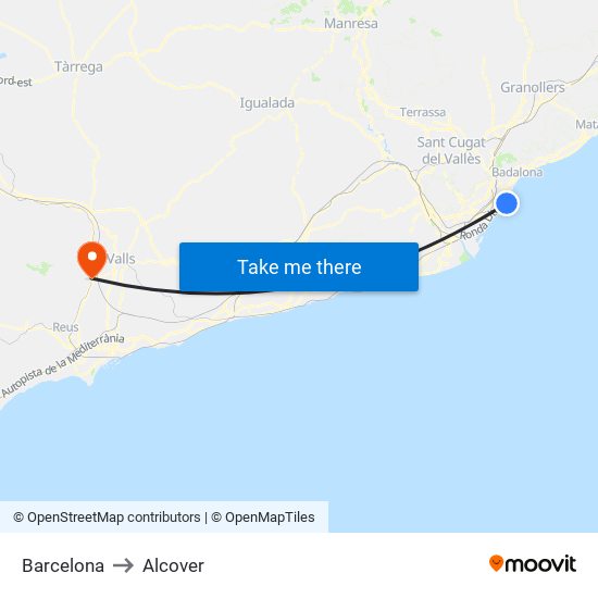 Barcelona to Alcover map
