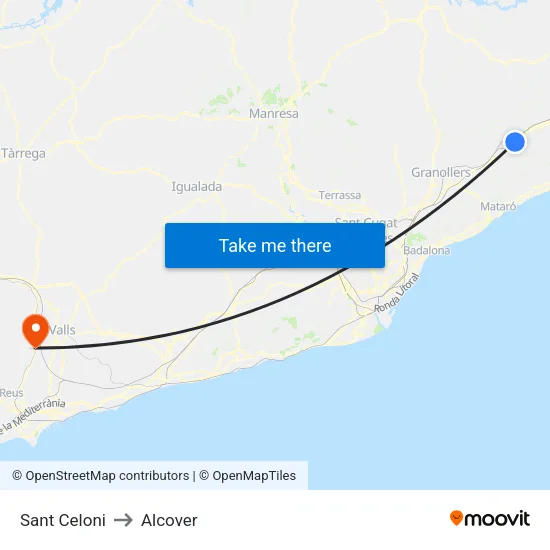 Sant Celoni to Alcover map