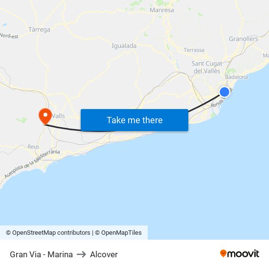 Gran Via - Marina to Alcover map