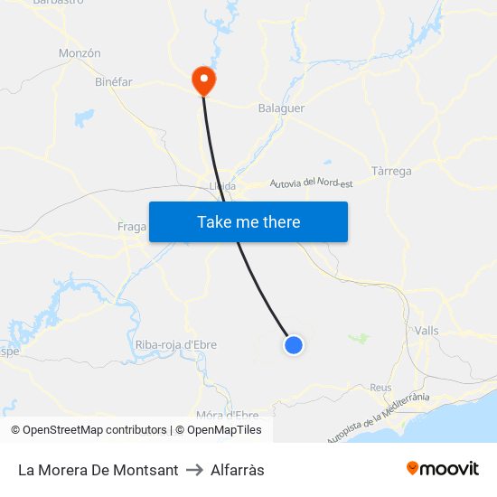La Morera De Montsant to Alfarràs map