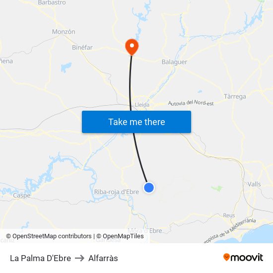 La Palma D'Ebre to Alfarràs map