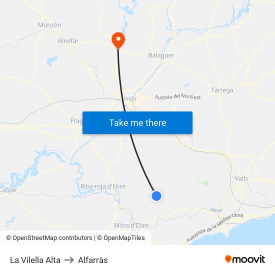 La Vilella Alta to Alfarràs map