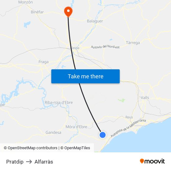 Pratdip to Alfarràs map