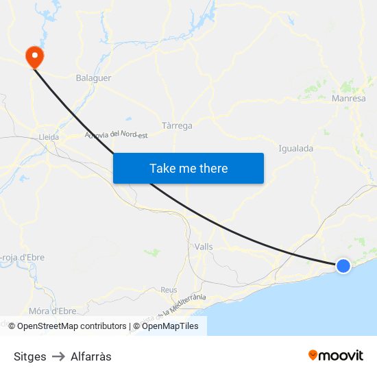 Sitges to Alfarràs map