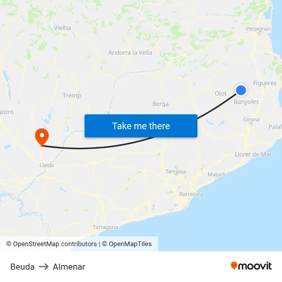 Beuda to Almenar map