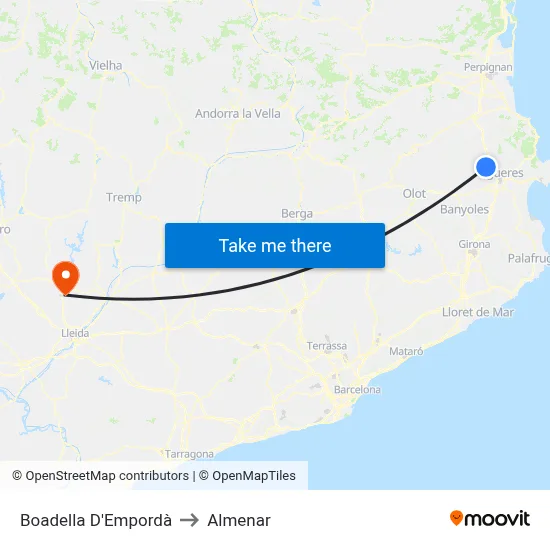 Boadella D'Empordà to Almenar map