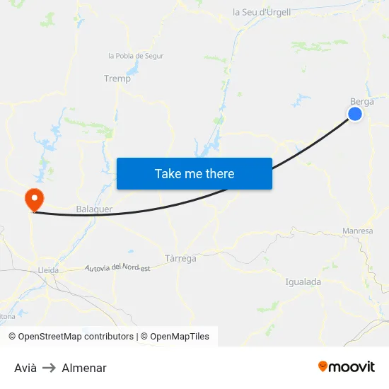 Avià to Almenar map