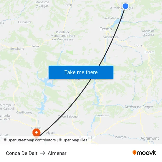 Conca De Dalt to Almenar map