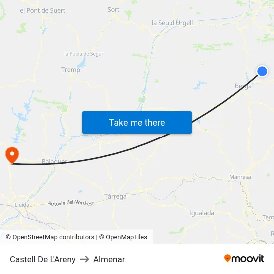 Castell De L'Areny to Almenar map