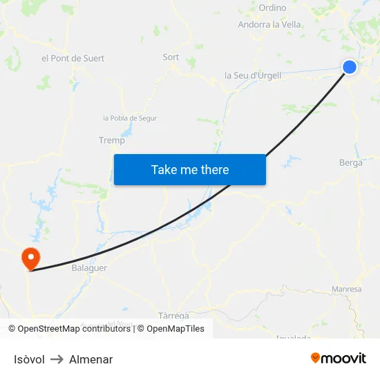 Isòvol to Almenar map