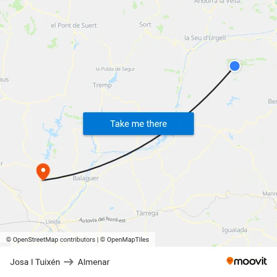 Josa I Tuixén to Almenar map