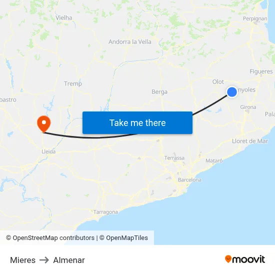 Mieres to Almenar map